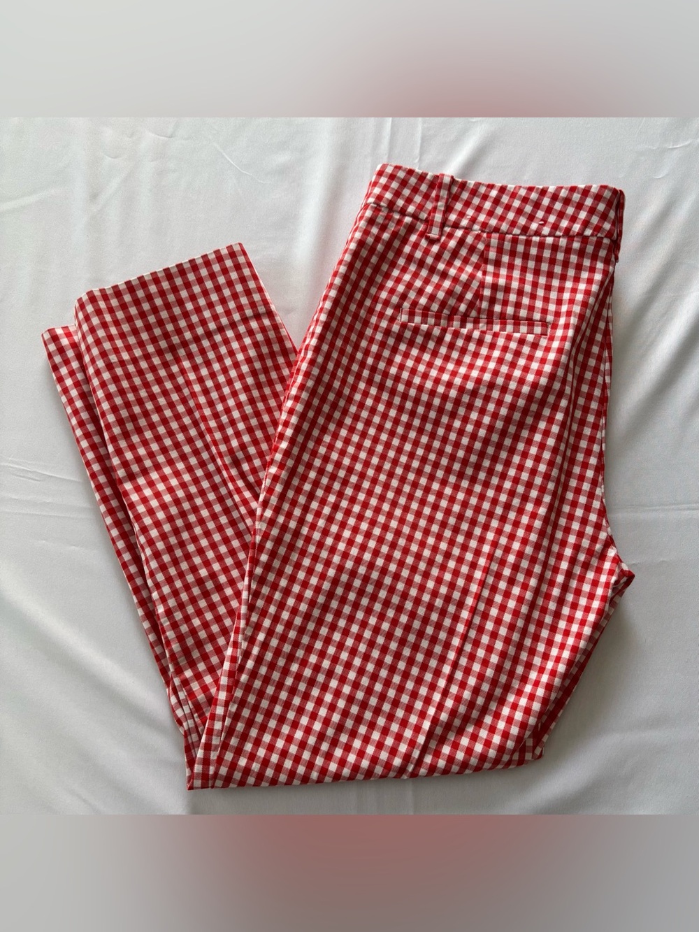Ann Taylor Women’s Petite Red and White Checker Gingham Slim Crop Pants Size 2P